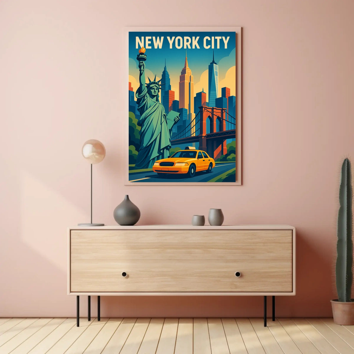 Iconic New York City Poster With Brooklyn Bridge Skyline