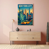 Iconic New York City Poster With Brooklyn Bridge Skyline