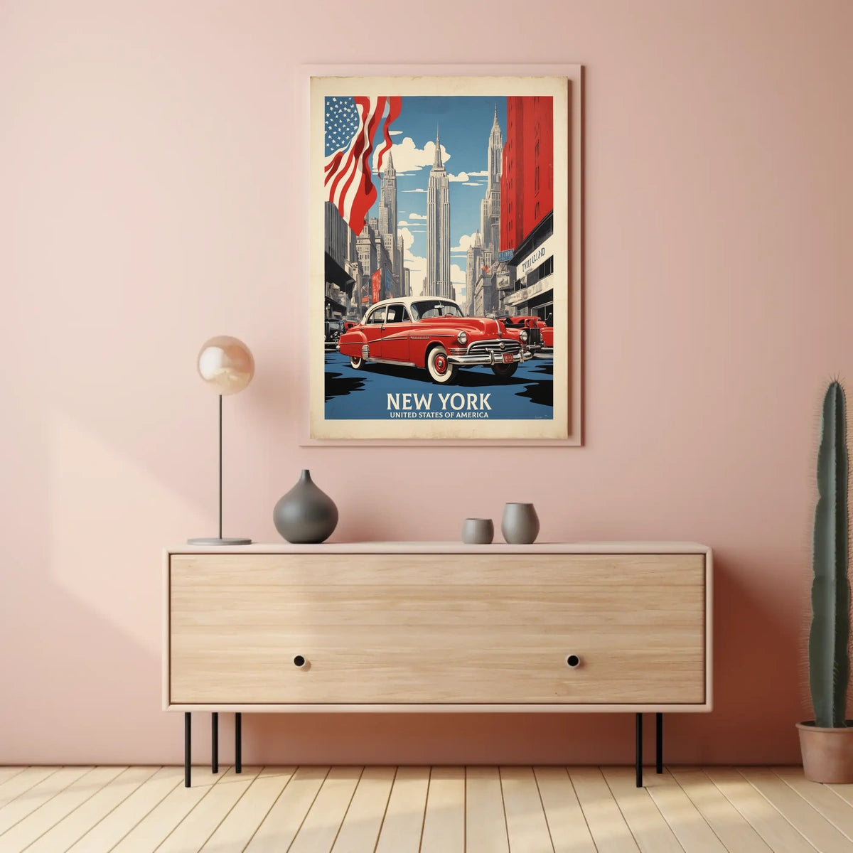 New York City Skyline Travel Poster Vintage Wall Art