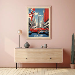 New York City Skyline Travel Poster Vintage Wall Art