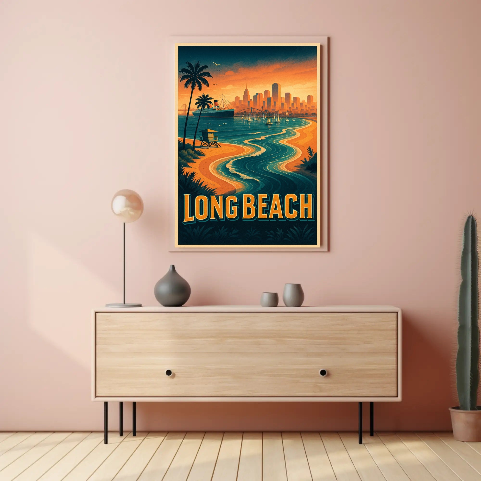 Vintage Long Beach Travel Escape Travel Poster