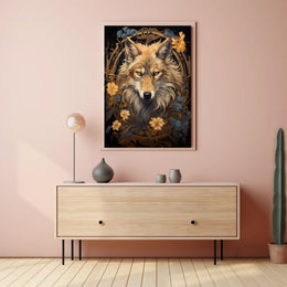 Majestic Wolf In Floral Frame Poster PosterGoat