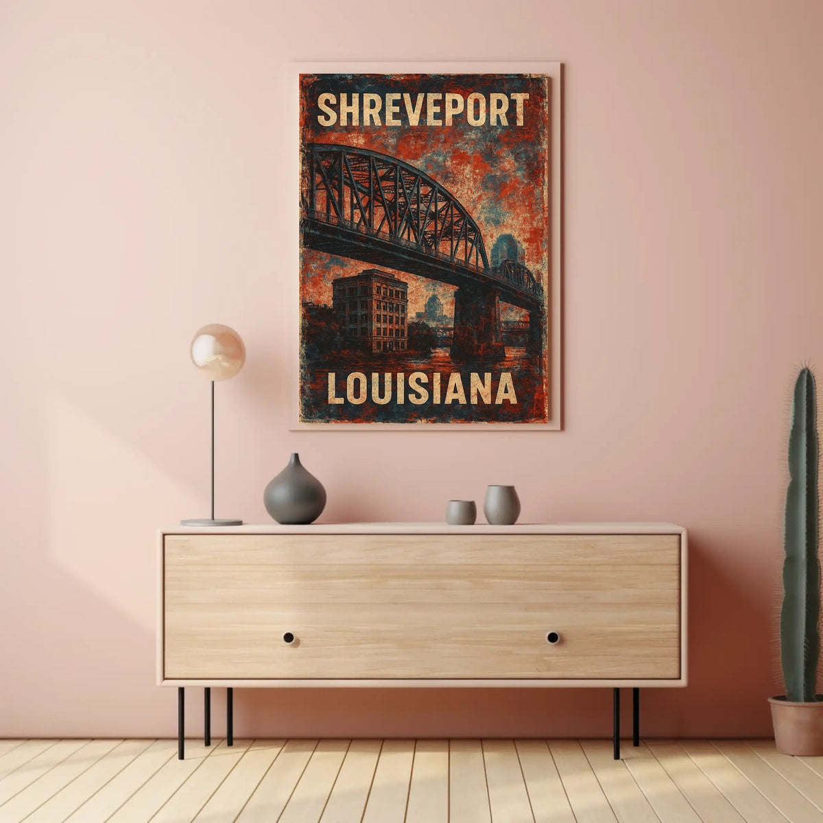 Shreveport Bridge Vintage Cityscape Nostalgic Poster