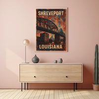 Shreveport Bridge Vintage Cityscape Nostalgic Poster