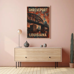 Shreveport Bridge Vintage Cityscape Nostalgic Poster