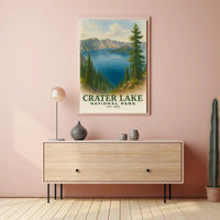 Crater Lake Scenic Travel Poster Vintage Wall Art