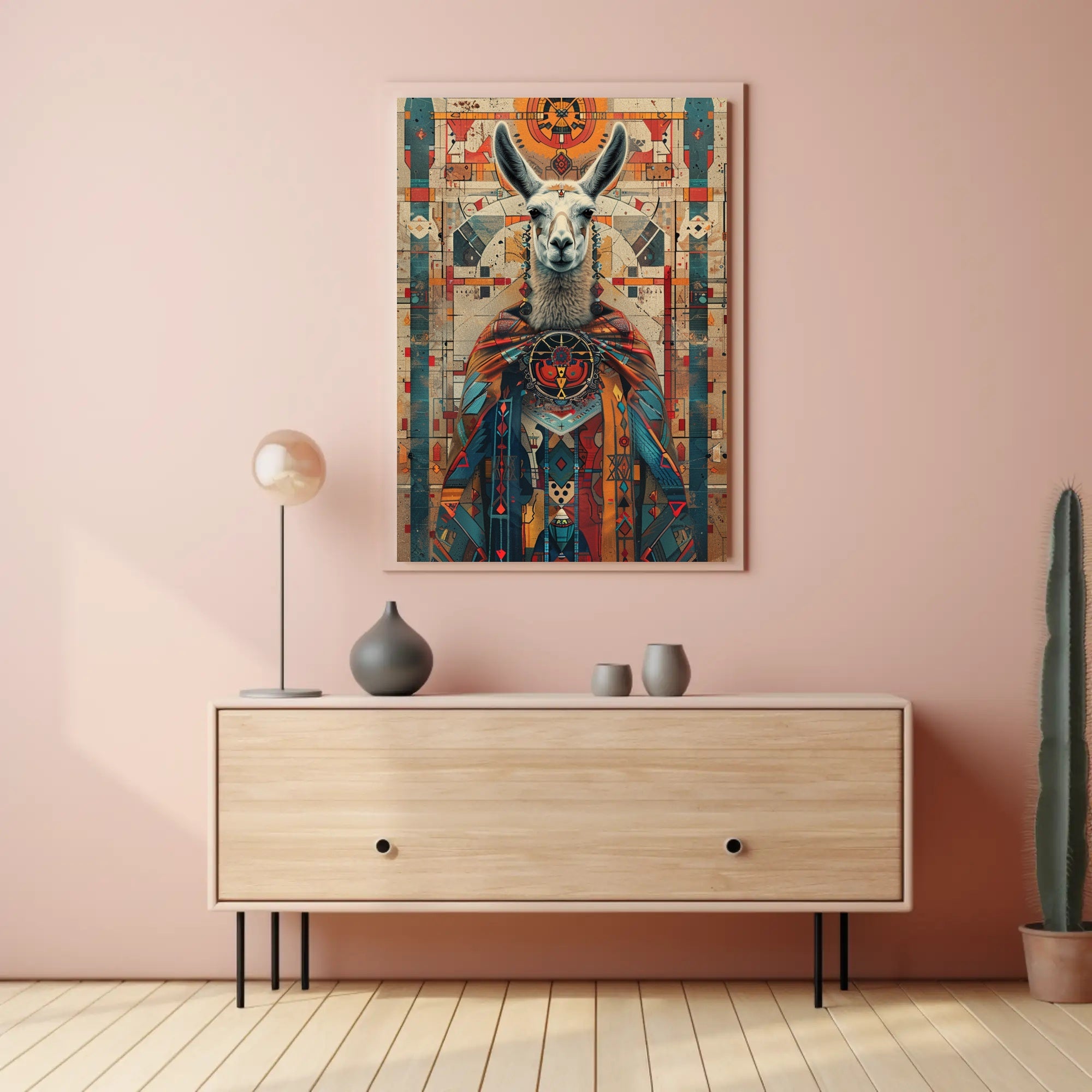 Stylized Llama in Andean Attire Cultural or Heritage Poster PosterGoat