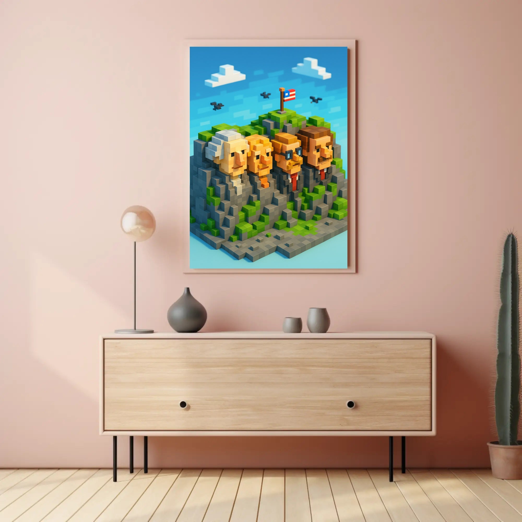 Pixel Presidents on Mount Rushmore Poster PosterGoat