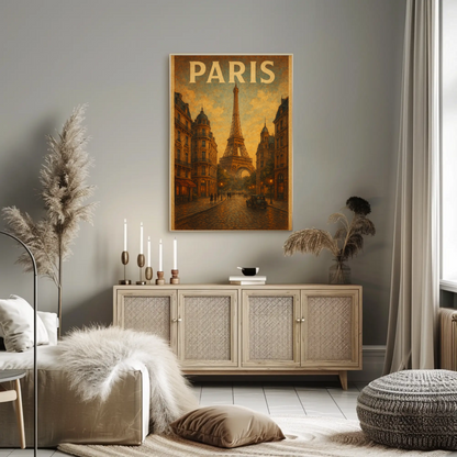 Paris Eiffel Tower Evening Travel Poster