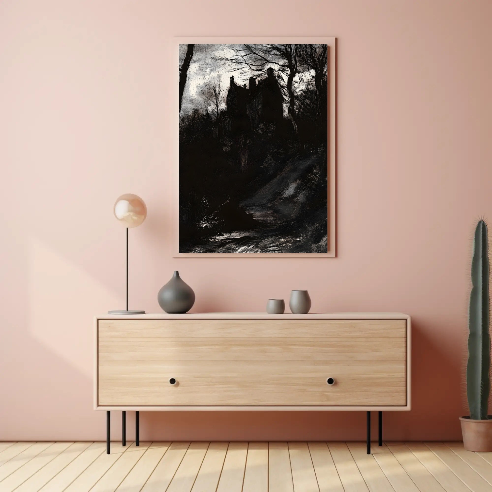 Hauntingly Eerie Night Haunted House Fantasy or Mythology Poster PosterGoat