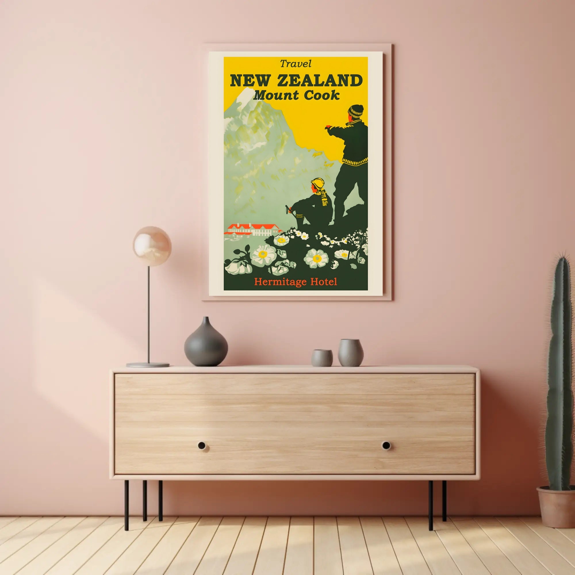 Mount Cook Travel Poster Vintage-Style Landscape