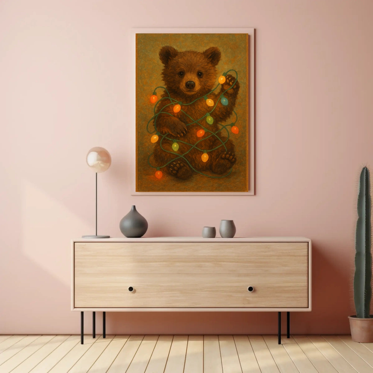 Festive Bear With Lights Poster