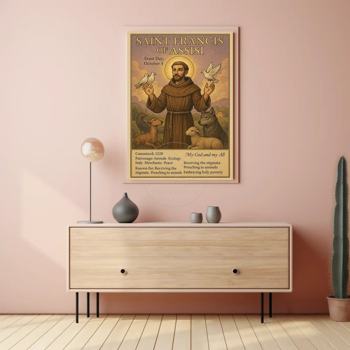 Saint Francis with Animals Peaceful Spiritual Historical Poster