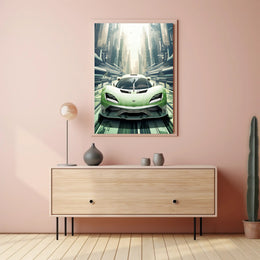 Futuristic Supercar in a Modern Cityscape Poster PosterGoat