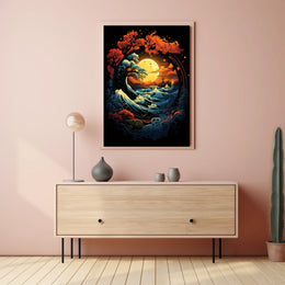 Mystical Moonlit Landscape with Celestial Harmony Poster