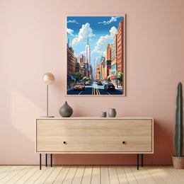 Stylized Urban Streetscape Art Print of New York - Travel Poster