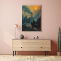 Mystical Horseman in Fiery Moonlight Fantasy or Mythology Poster PosterGoat