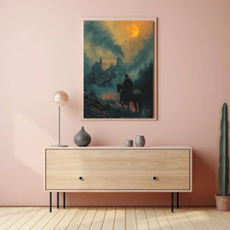 Mystical Horseman in Fiery Moonlight Fantasy or Mythology Poster PosterGoat