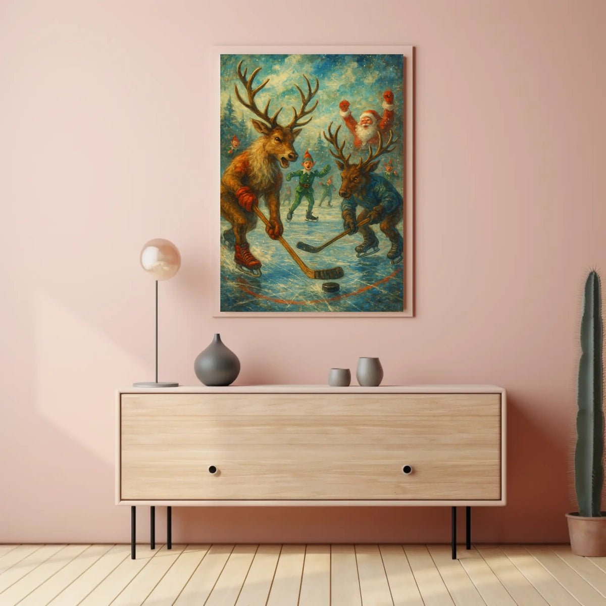 Festive Reindeer Ice Hockey in Winter Wonderland Sports Poster