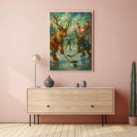 Festive Reindeer Ice Hockey in Winter Wonderland Sports Poster