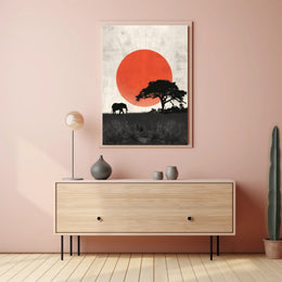 Serengeti Silhouette Poster Minimalist Sunset Print