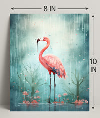 Flamingo In The Rain Poster
