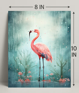 Flamingo In The Rain Poster