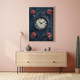 Ornate Vintage Clock and Roses Wall Art Artistic Poster