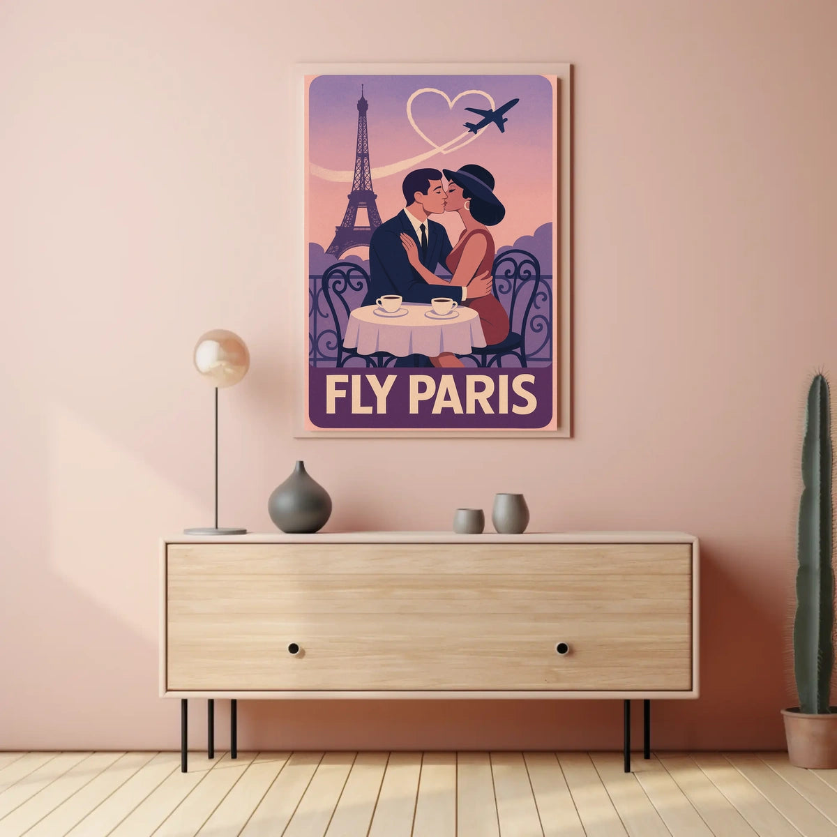 Romantic Parisian Kiss Vintage Travel Poster