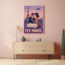 Romantic Parisian Kiss Vintage Travel Poster