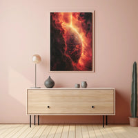 Cosmic Majesty: Fiery Planet in Nebula Poster PosterGoat