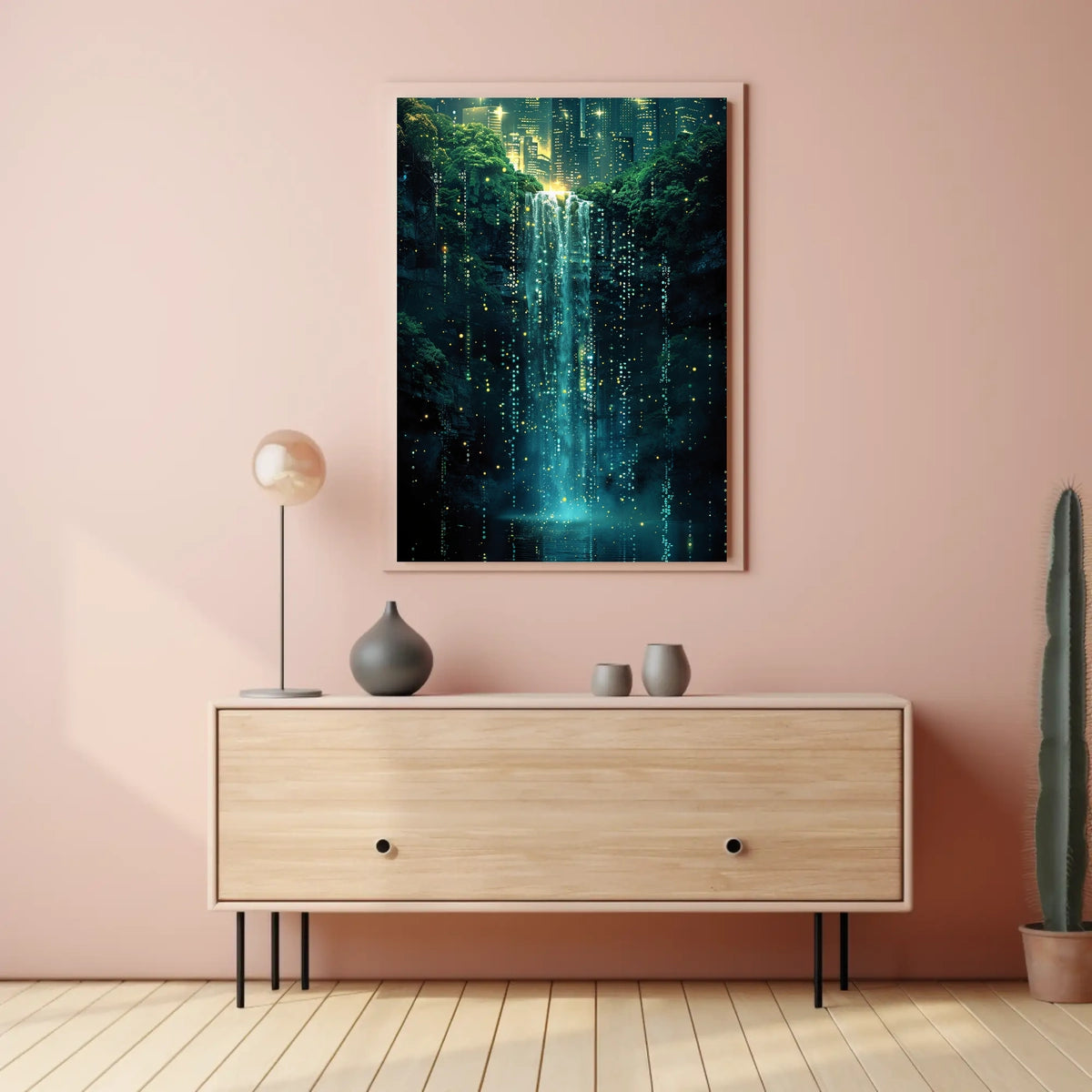 Neon Waterfall In The City Poster