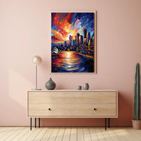 Vivid Cityscape At Sunset Poster
