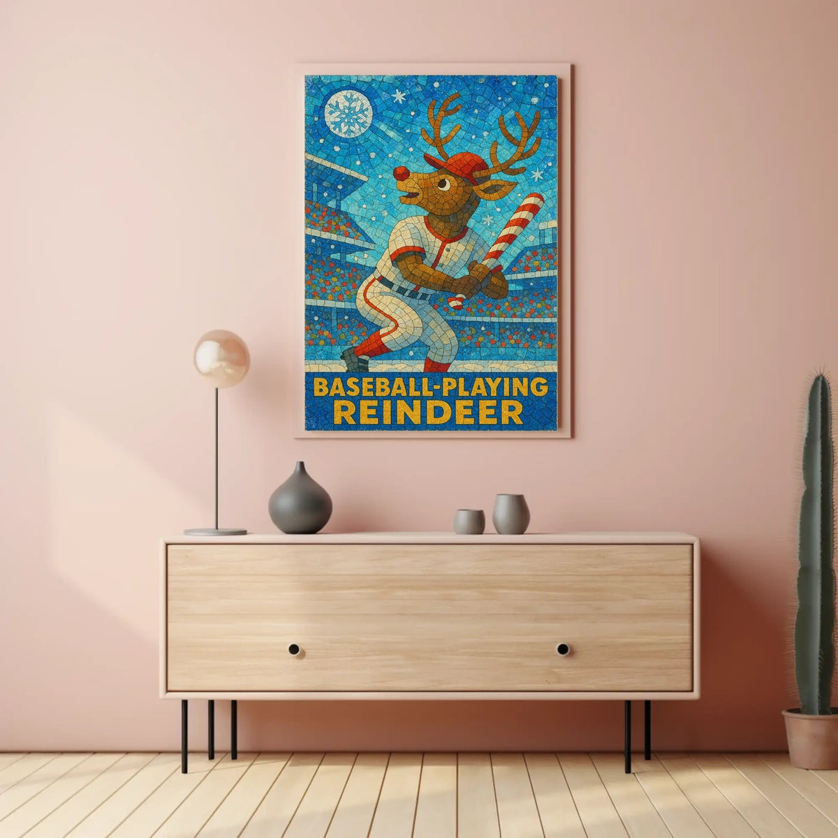 Baseball-Playing Reindeer Poster