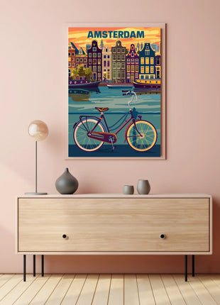Amsterdam Canals and Bicycle Urban Cityscape Poster