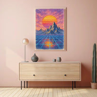 Sunset Dreams: Retro-Futuristic Sci-Fi Landscape Poster