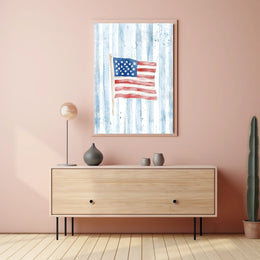 Watercolor Kitten In Basket With American Flag Poster