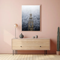 Snow-Covered Clock Tower Poster