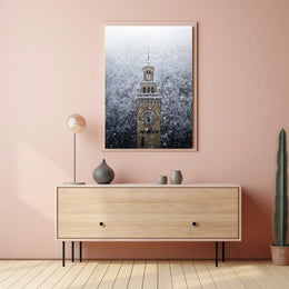 Snow-Covered Clock Tower Poster