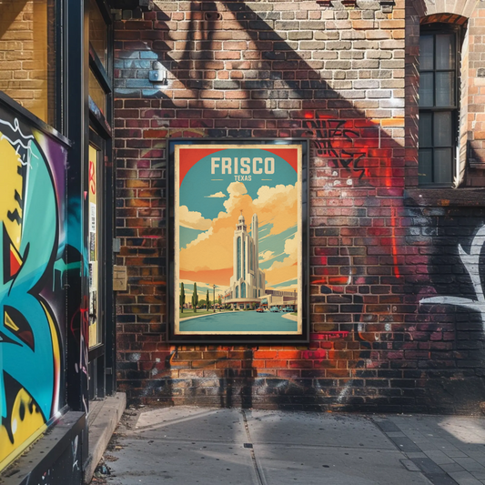Frisco Texas Modern Tower Sunset Street Vintage Travel Poster