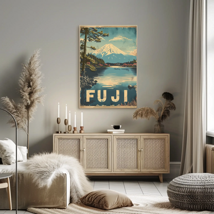 Fuji Mountain Lake Reflection Travel Poster