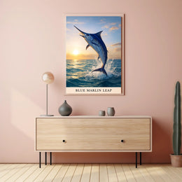Blue Marlin Leap Poster PosterGoat