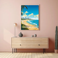 Sunshine Coast Vibrant Beach Scene Travel Poster