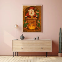 Playful Santa Chimney Scene with Elves Christmas Poster