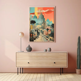 Urban Vibrance: Classic Meets Modern Architectural Travel Poster