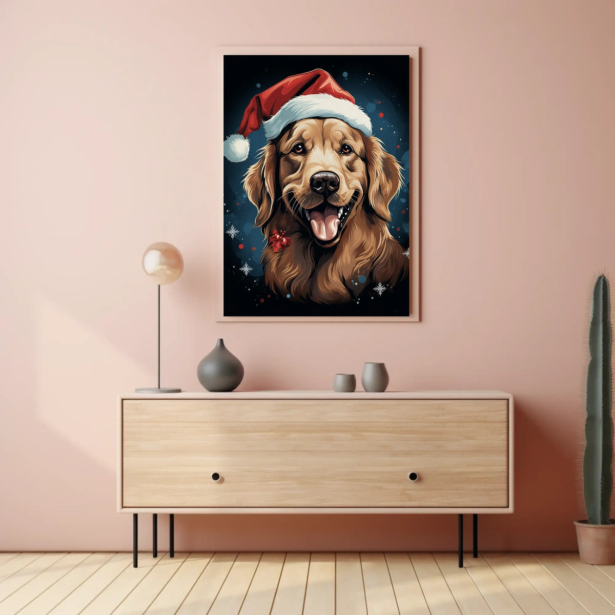 Golden Retriever Festive Christmas Poster: Cheerful Holiday Art