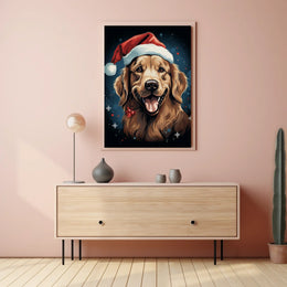 Golden Retriever Festive Christmas Poster: Cheerful Holiday Art