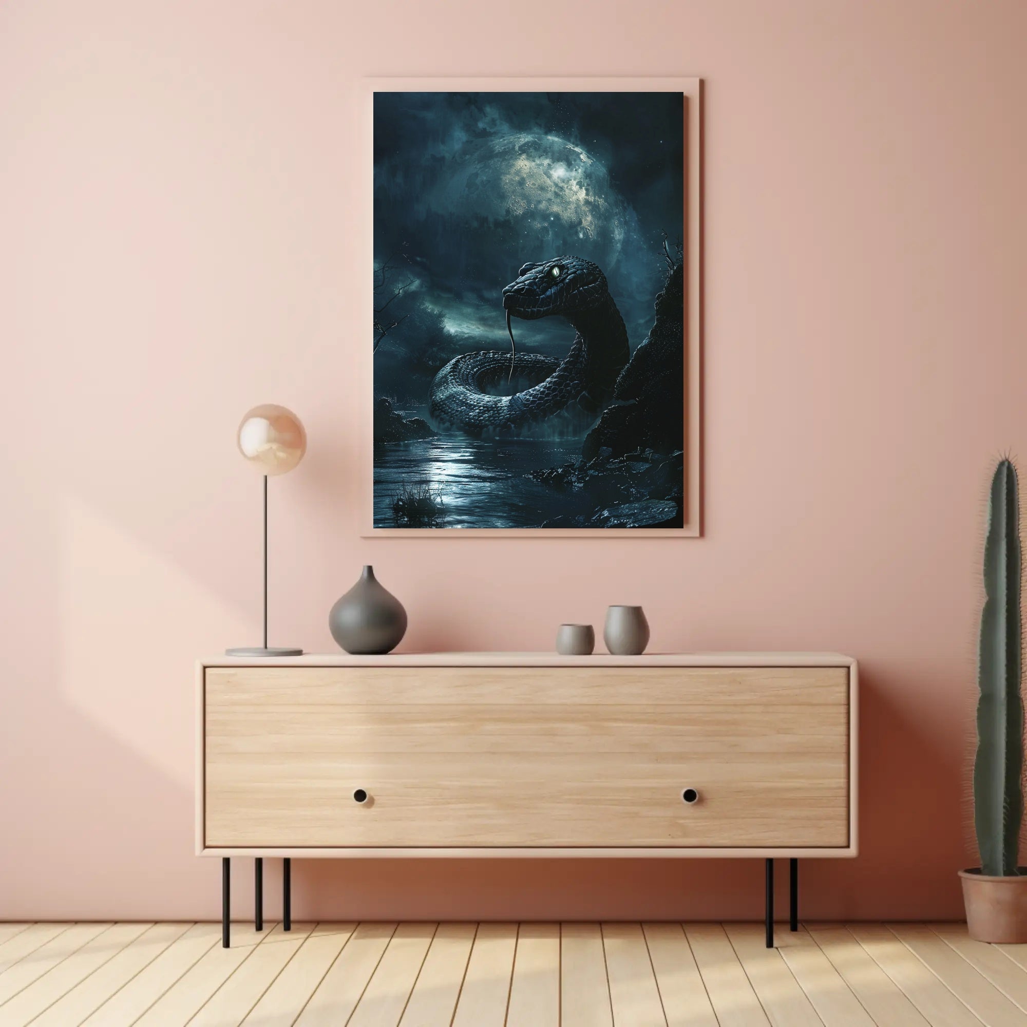 Mystical Snake Under Full Moon Fantasy or Mythology Poster PosterGoat