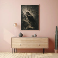 The Watchful Raven Art Print Poster for Home Decor and Nature Lovers PosterGoat