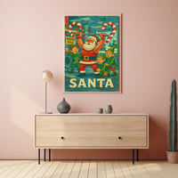 Santa's Festive Workout Vintage Christmas Poster